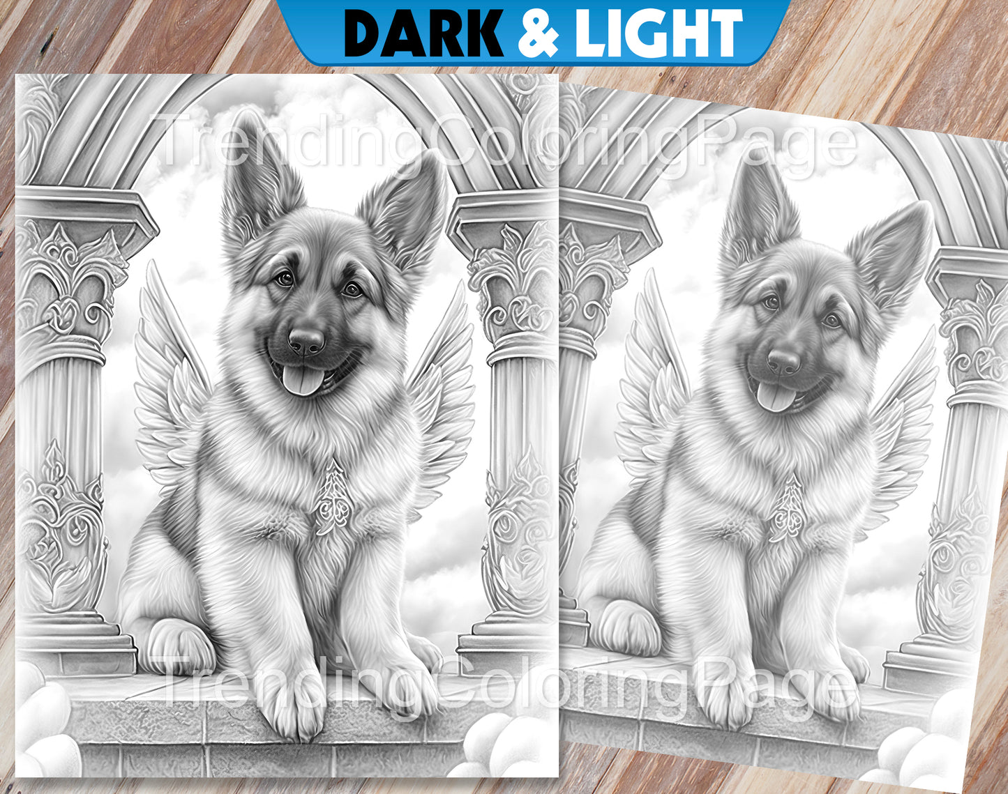 20 Lovely Angel Puppies Grayscale Coloring Pages - Instant Download - Printable PDF Dark/Light