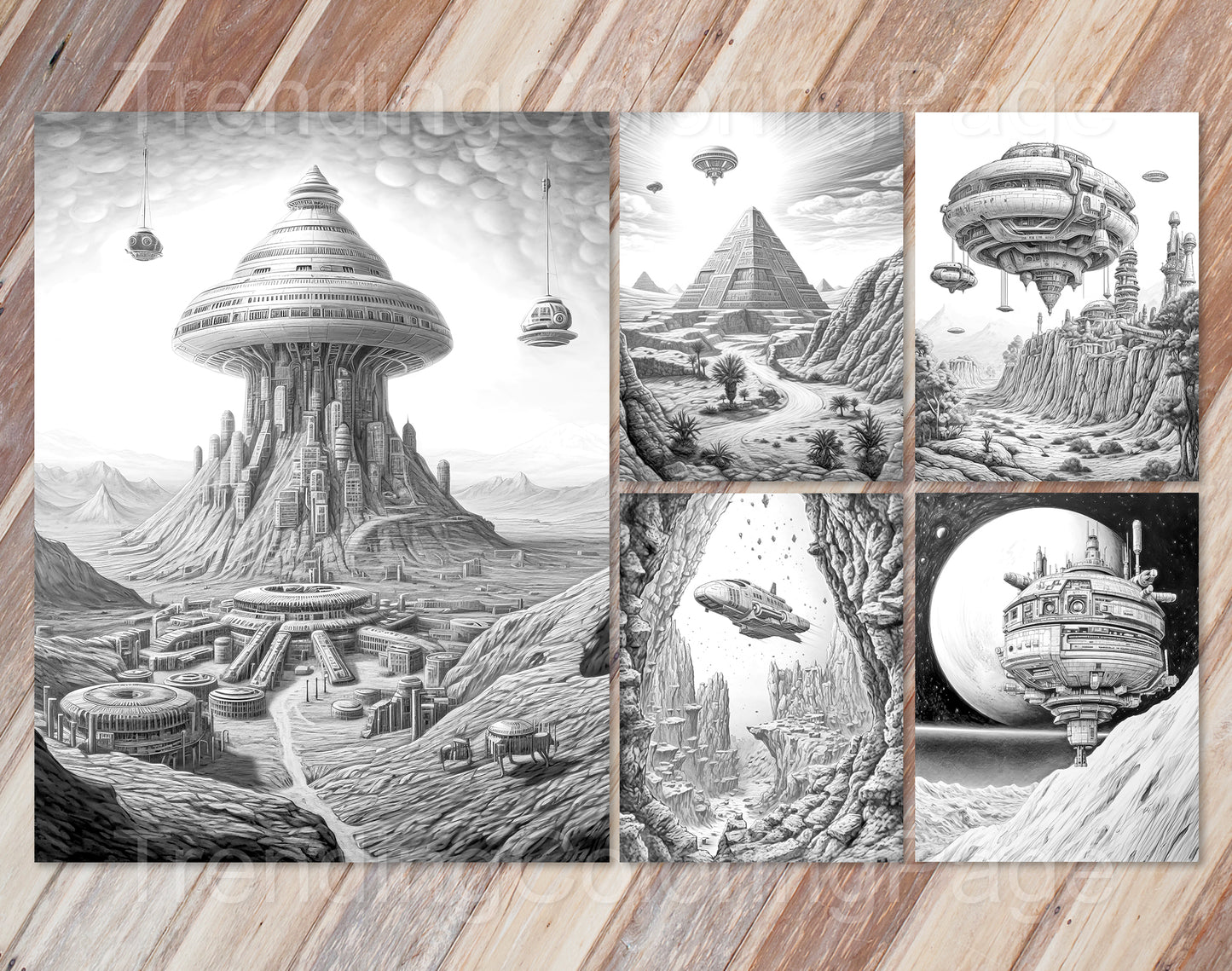30 The Future of the Universe Grayscale Coloring Pages - Instant Download - Printable PDF Dark/Light