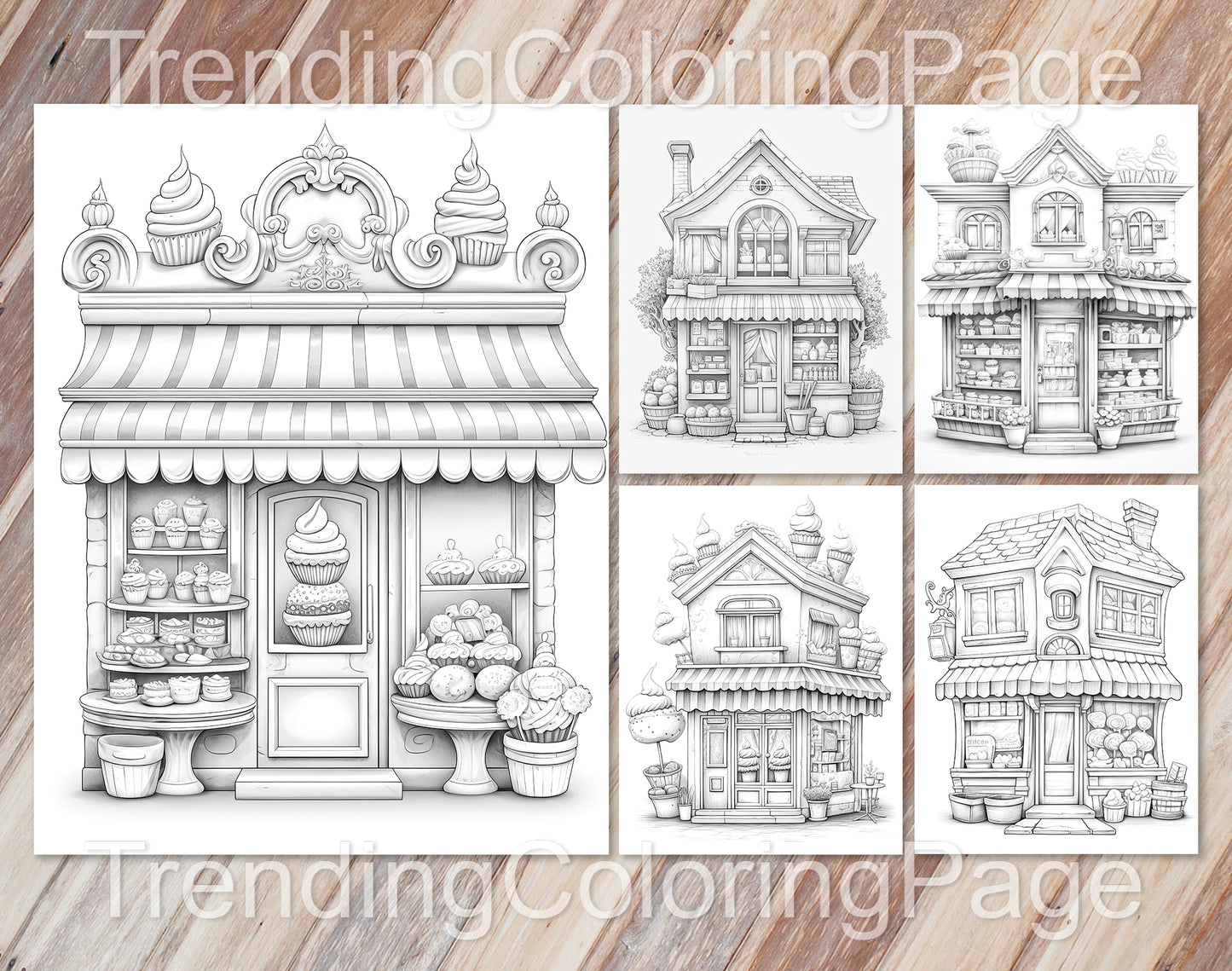 80 Adorable Storefront Grayscale Coloring Pages for Adults and Kids - Instant Download - Printable