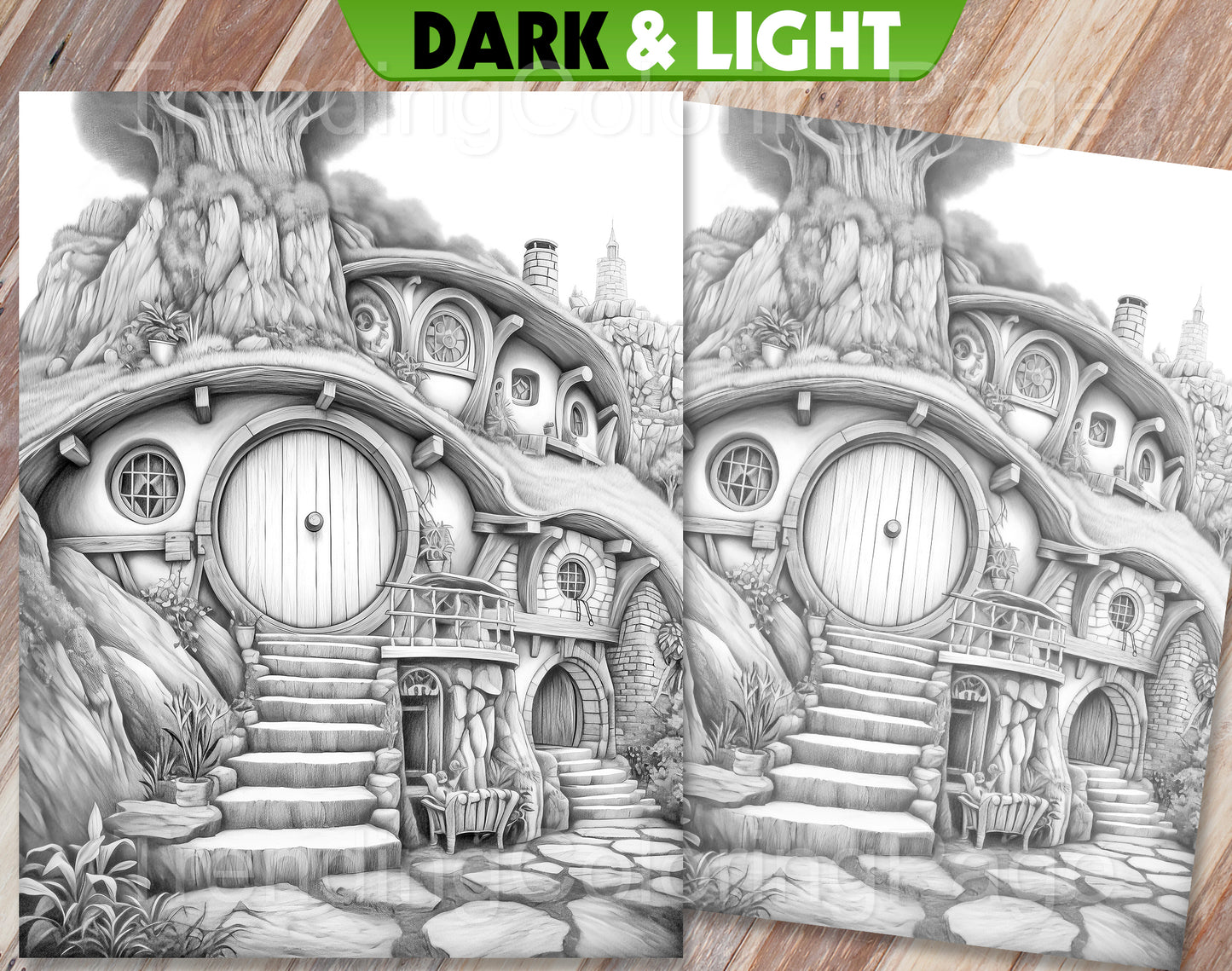 50 Mystical Woodland Retreat Grayscale Coloring Pages- Instant Download - Printable PDF Dark/Light