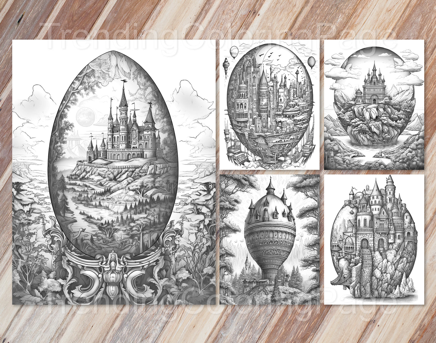 35 Easter Egg Dreamland Grayscale Coloring Pages - Instant Download - Printable PDF Dark/Light