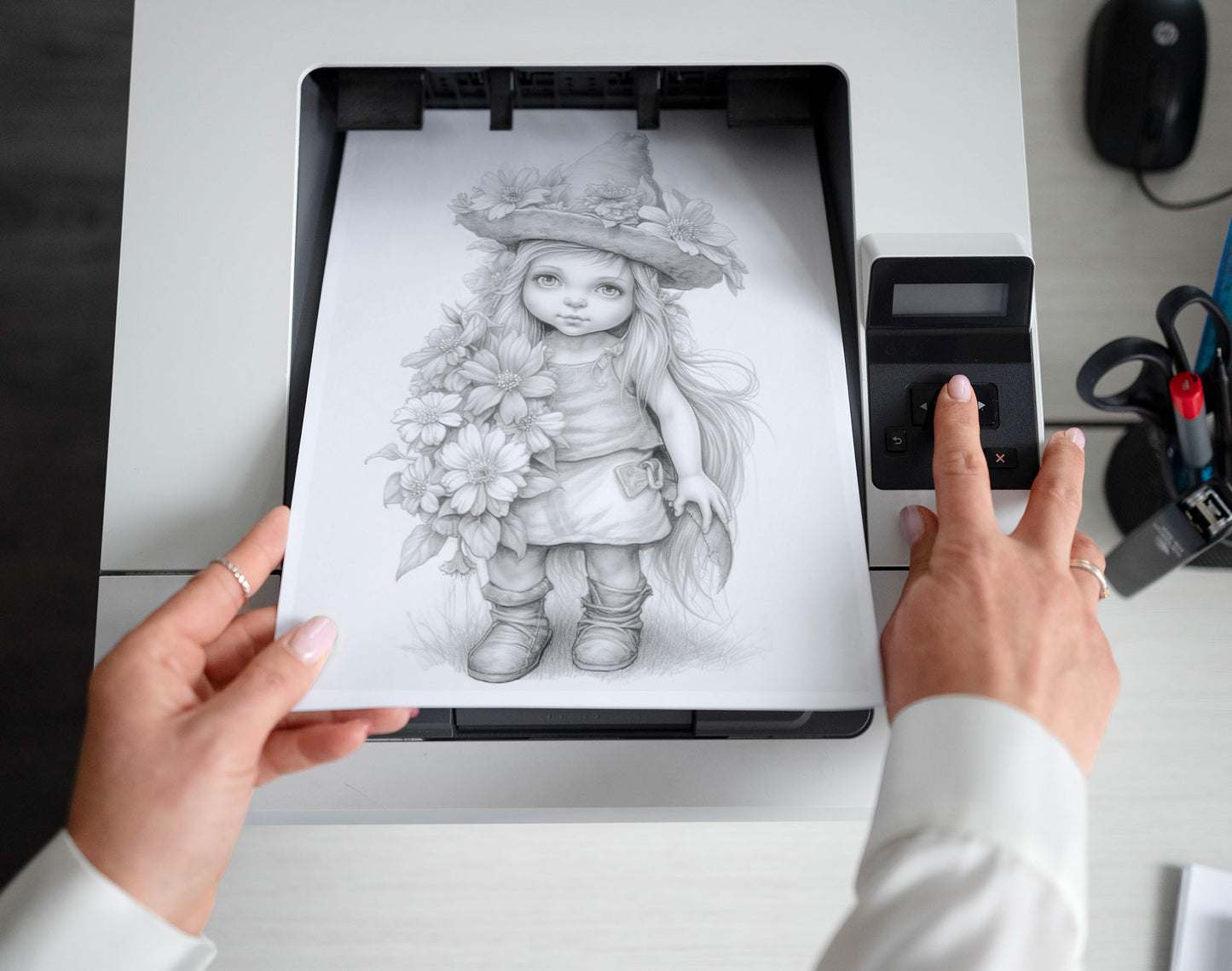 25 Adorable Gnome Girls Grayscale Coloring Pages - Instant Download - Printable PDF Dark/Light
