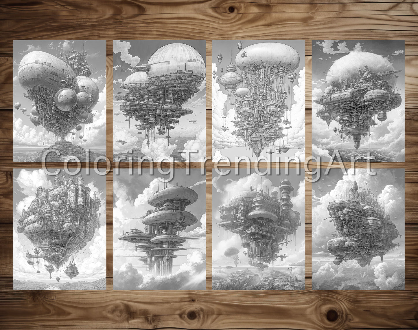 25 Airborne Kingdom Grayscale Coloring Pages for Adults, Kids, Instant Download, Dark/Light Illustration PDF - TrendingColoring