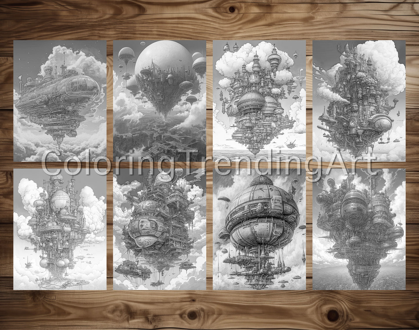 25 Airborne Kingdom Grayscale Coloring Pages for Adults, Kids, Instant Download, Dark/Light Illustration PDF - TrendingColoring