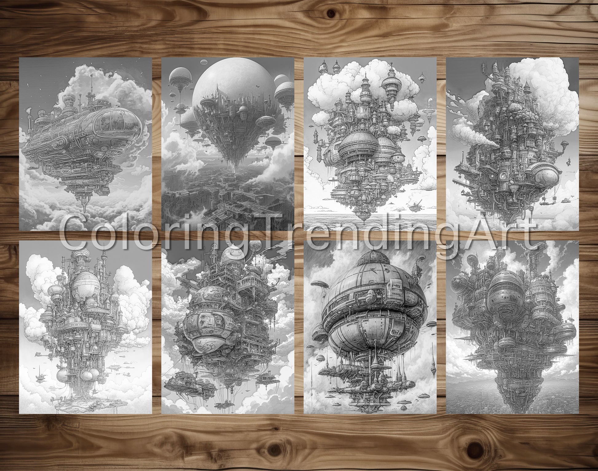 25 Airborne Kingdom Grayscale Coloring Pages for Adults, Kids, Instant Download, Dark/Light Illustration PDF - TrendingColoring