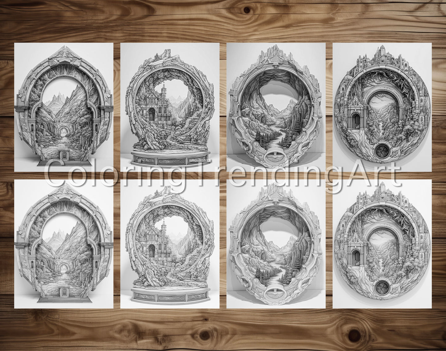 25 Amazing Sculptures Grayscale Coloring Pages - Instant Download - TrendingColoring
