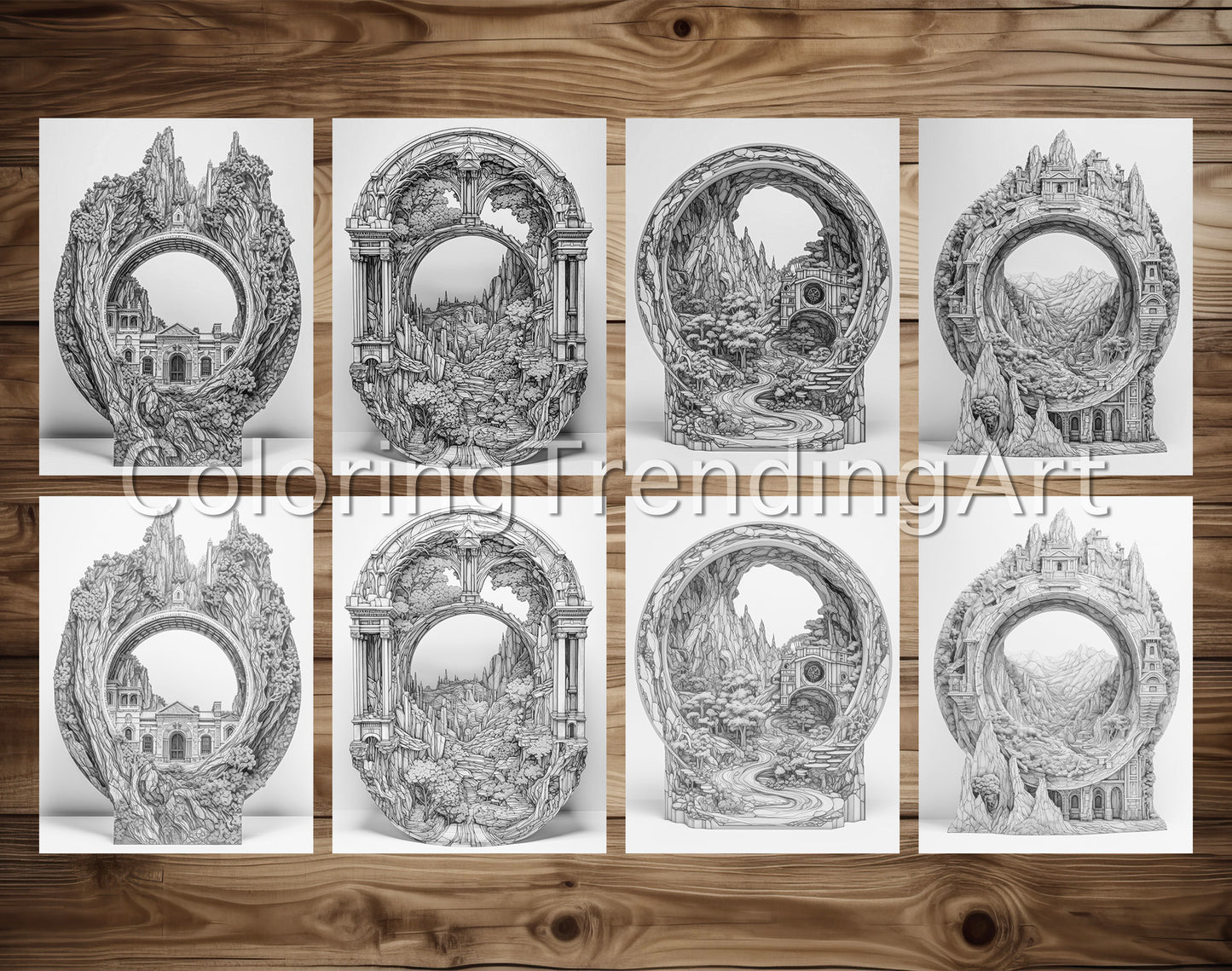 25 Amazing Sculptures Grayscale Coloring Pages - Instant Download - TrendingColoring