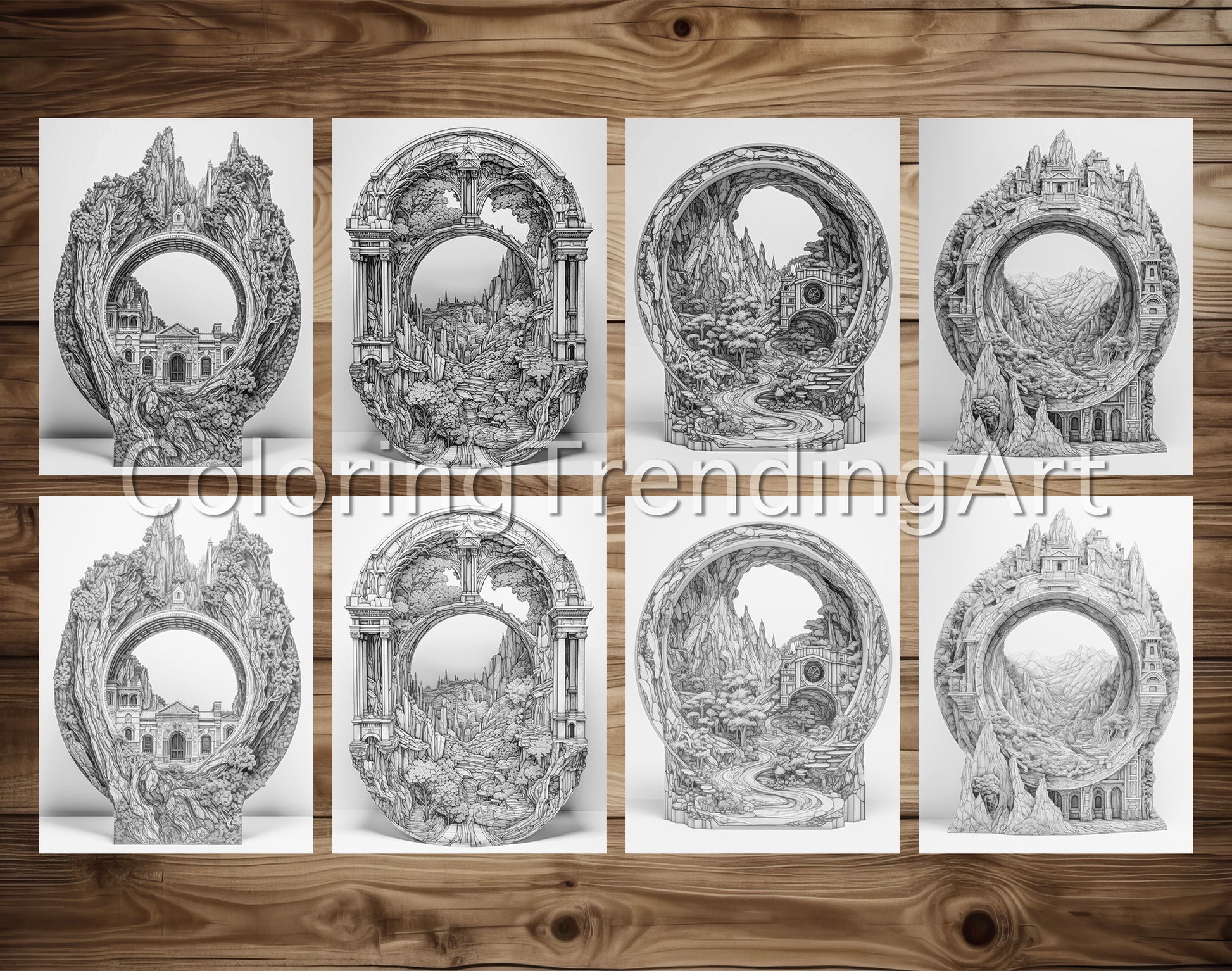 25 Amazing Sculptures Grayscale Coloring Pages - Instant Download - TrendingColoring