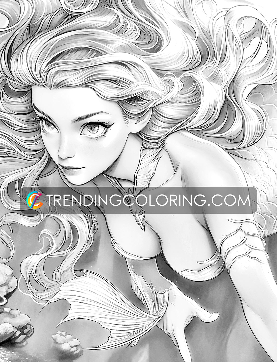 25 Enchanting Mermaid Dreams Grayscale Coloring Pages - Instant Download - Printable