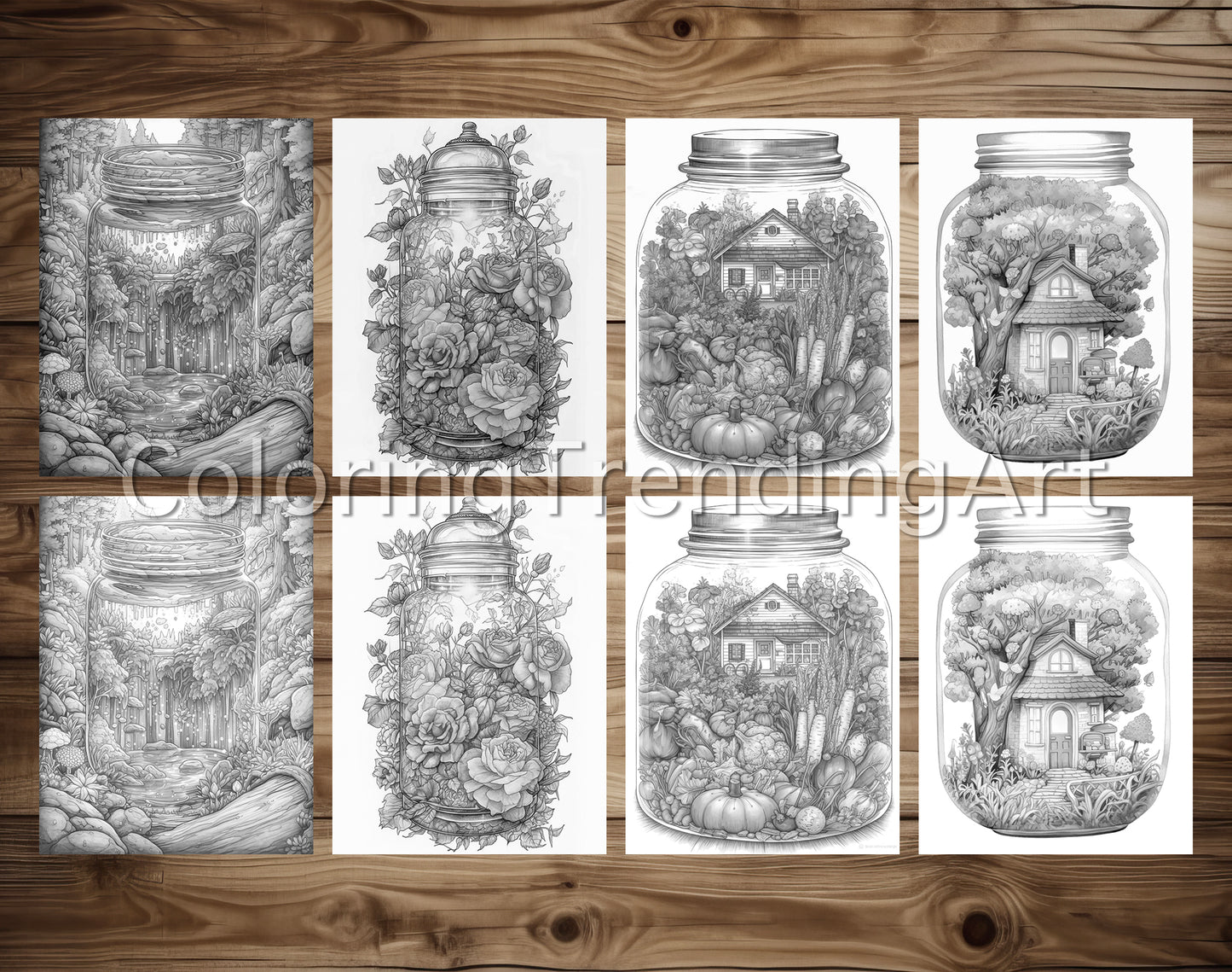 25 Peaceful Life In Jar Grayscale Coloring Pages - Instant Download - Printable Dark/Light