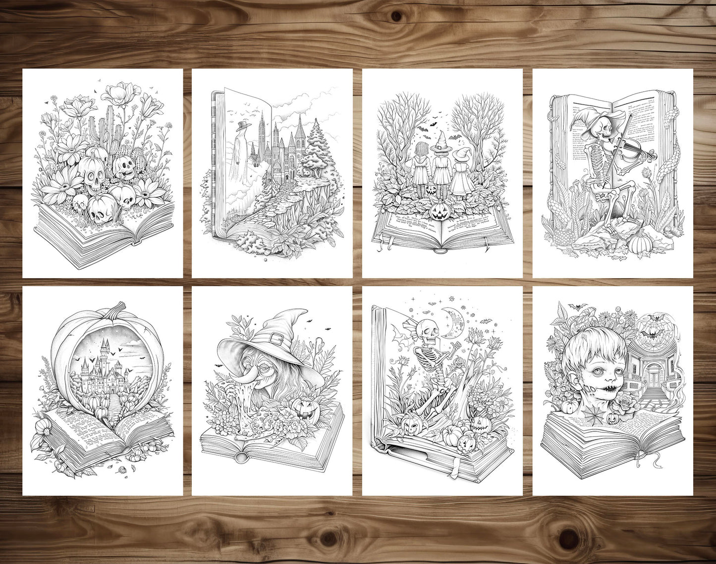 101 Open Magic Book - Halloween Worlds Coloring Pages - Instant Download - Printable PDF