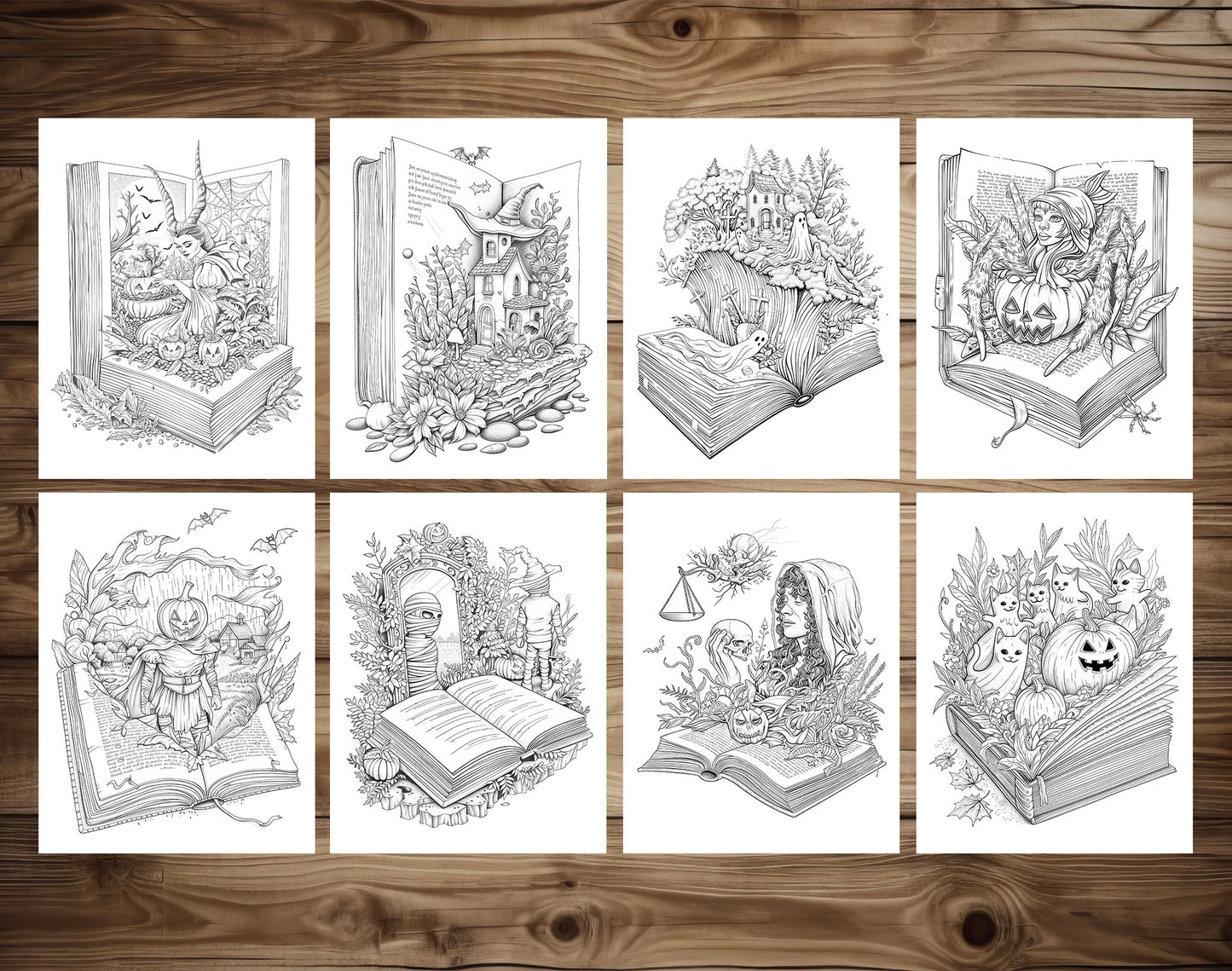 101 Open Magic Book - Halloween Worlds Coloring Pages - Instant Download - Printable PDF
