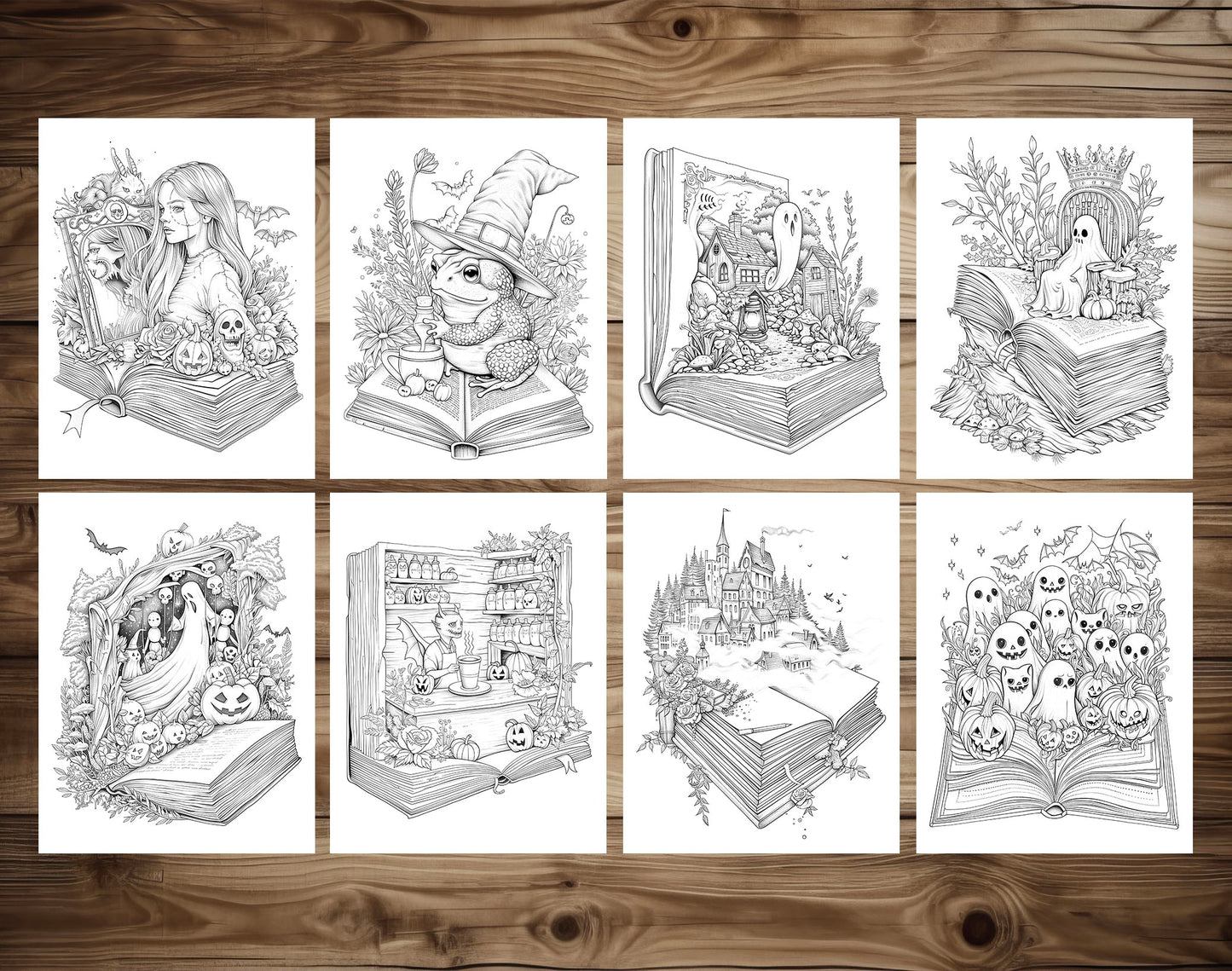 101 Open Magic Book - Halloween Worlds Coloring Pages - Instant Download - Printable PDF