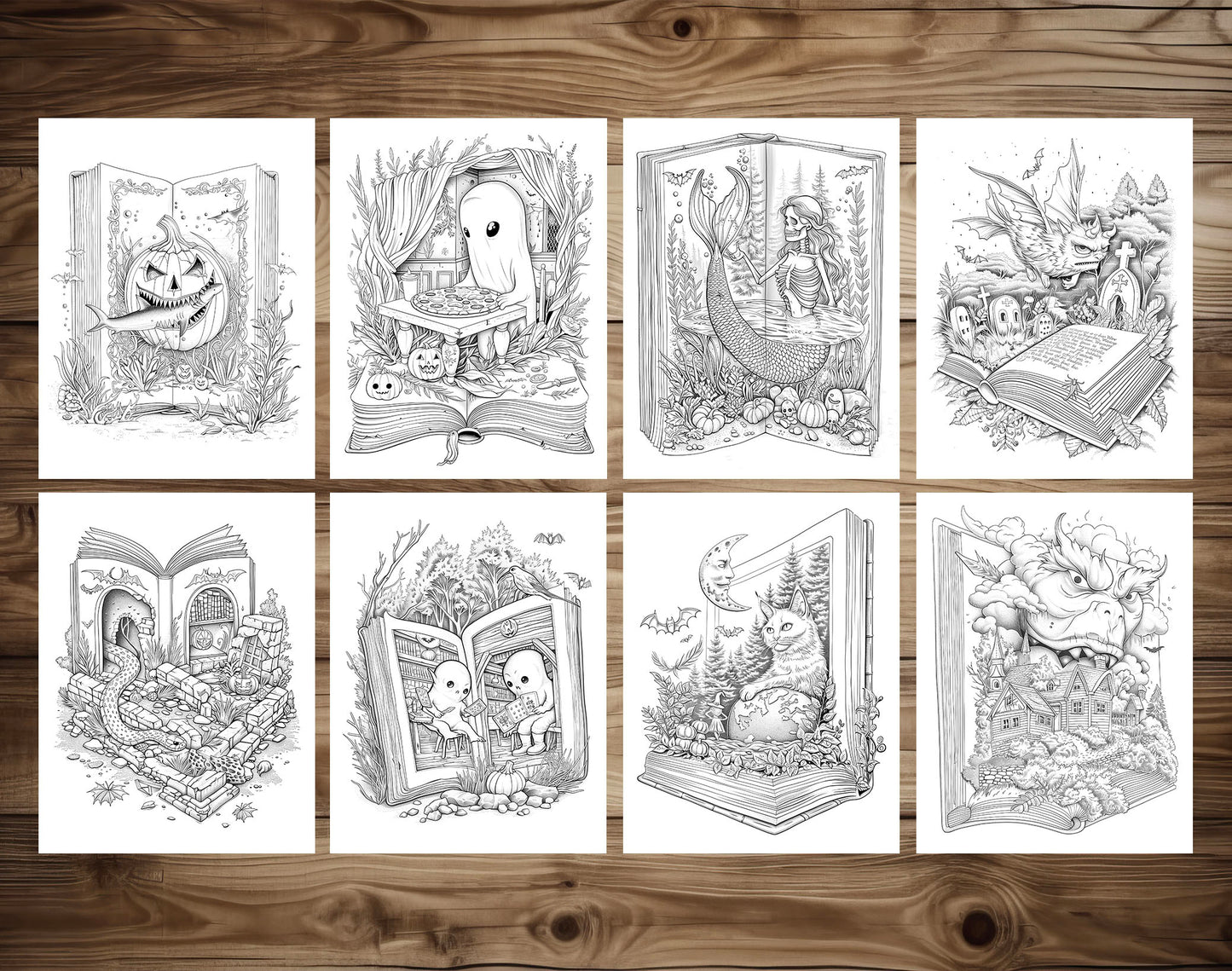 101 Open Magic Book - Halloween Worlds Coloring Pages - Instant Download - Printable PDF