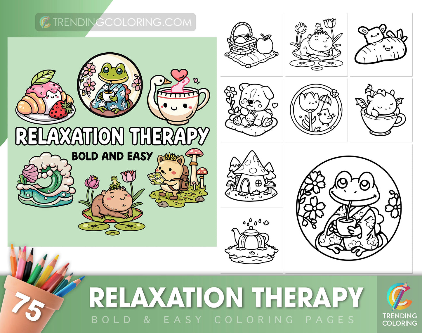 75 Relaxation Therapy Mindfulness Inspired Bold & Easy Coloring Pages - PDF Download