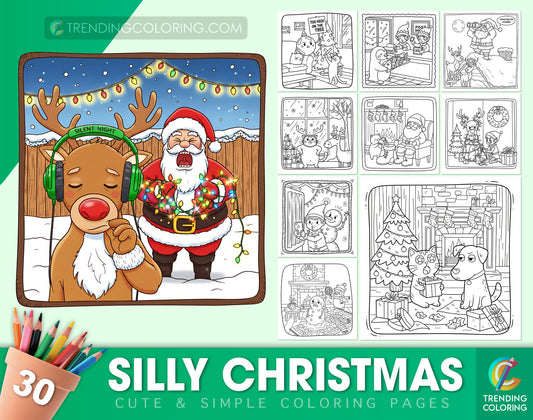 30 Silly Christmas Cute and Simple Coloring Pages - PDF Download