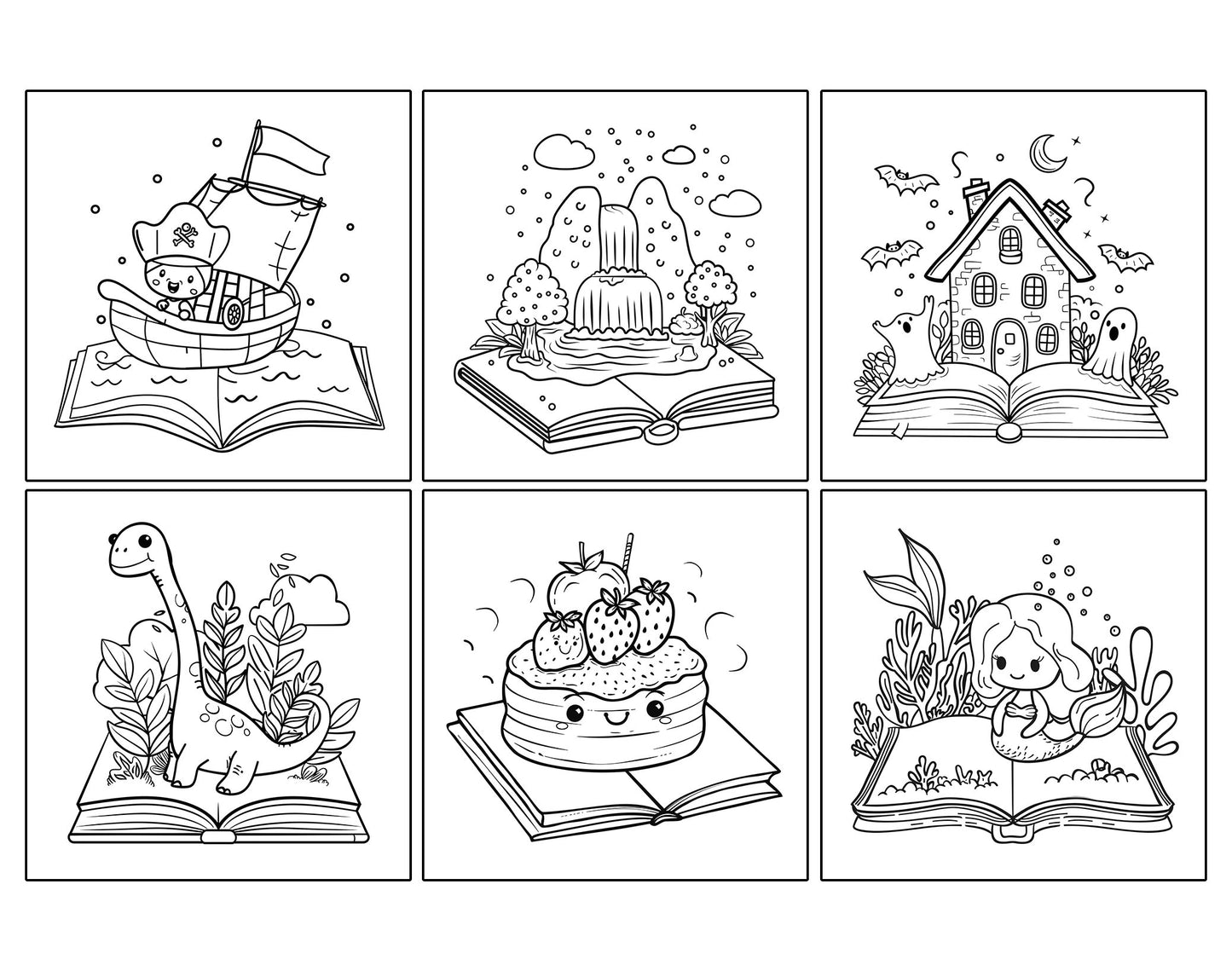 50 Simple Open Magic Book Coloring Pages - Instant Download - Printable PDF