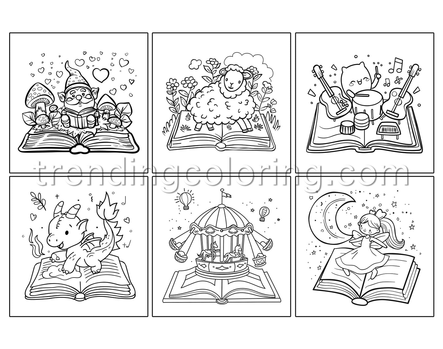 50 Simple Open Magic Book Coloring Pages - Instant Download - Printable PDF