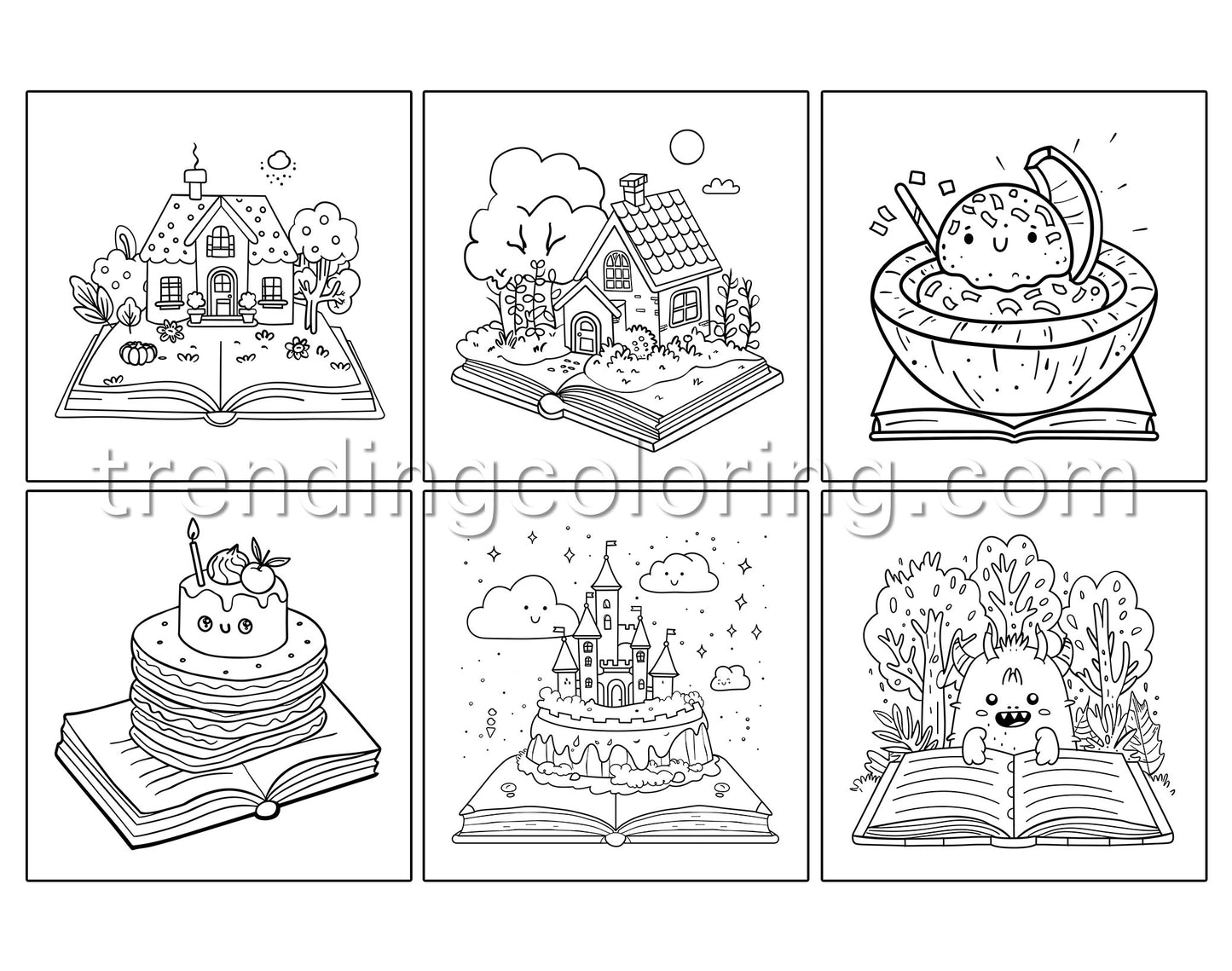 50 Simple Open Magic Book Coloring Pages - Instant Download - Printable PDF