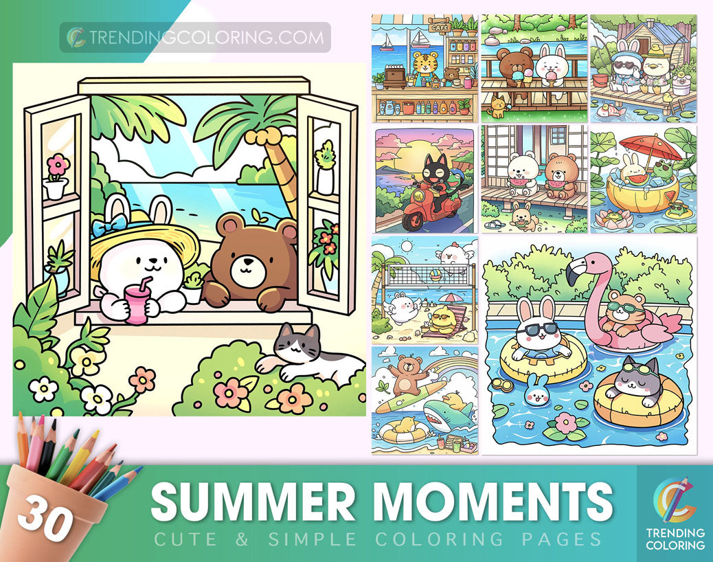 30 Summer Moments Cute and Simple Coloring Pages - PDF Download