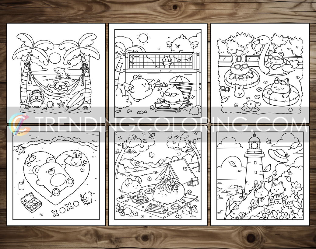 30 Summer Moments Cute and Simple Coloring Pages - PDF Download
