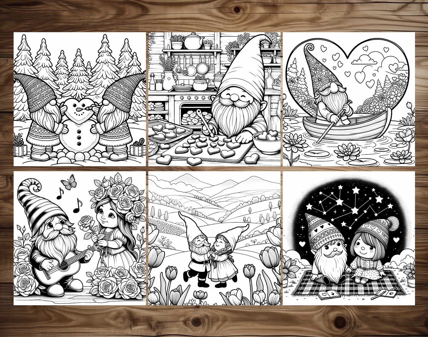 50 Valentine Gnome Coloring Pages - Instant Download - Printable PDF