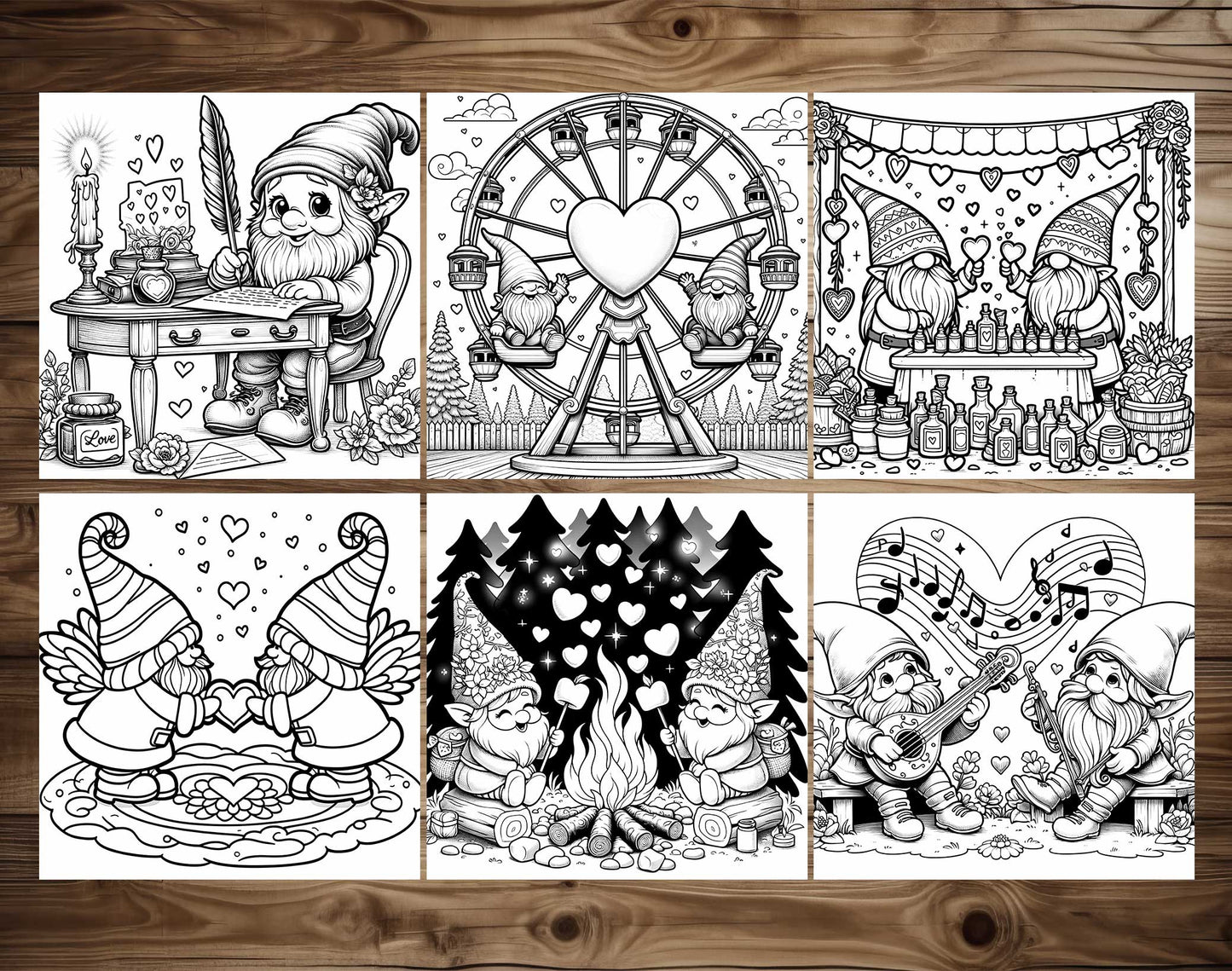 50 Valentine Gnome Coloring Pages - Instant Download - Printable PDF