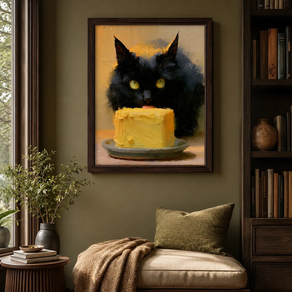 Black Cat Eating Cake Wall Art Decor