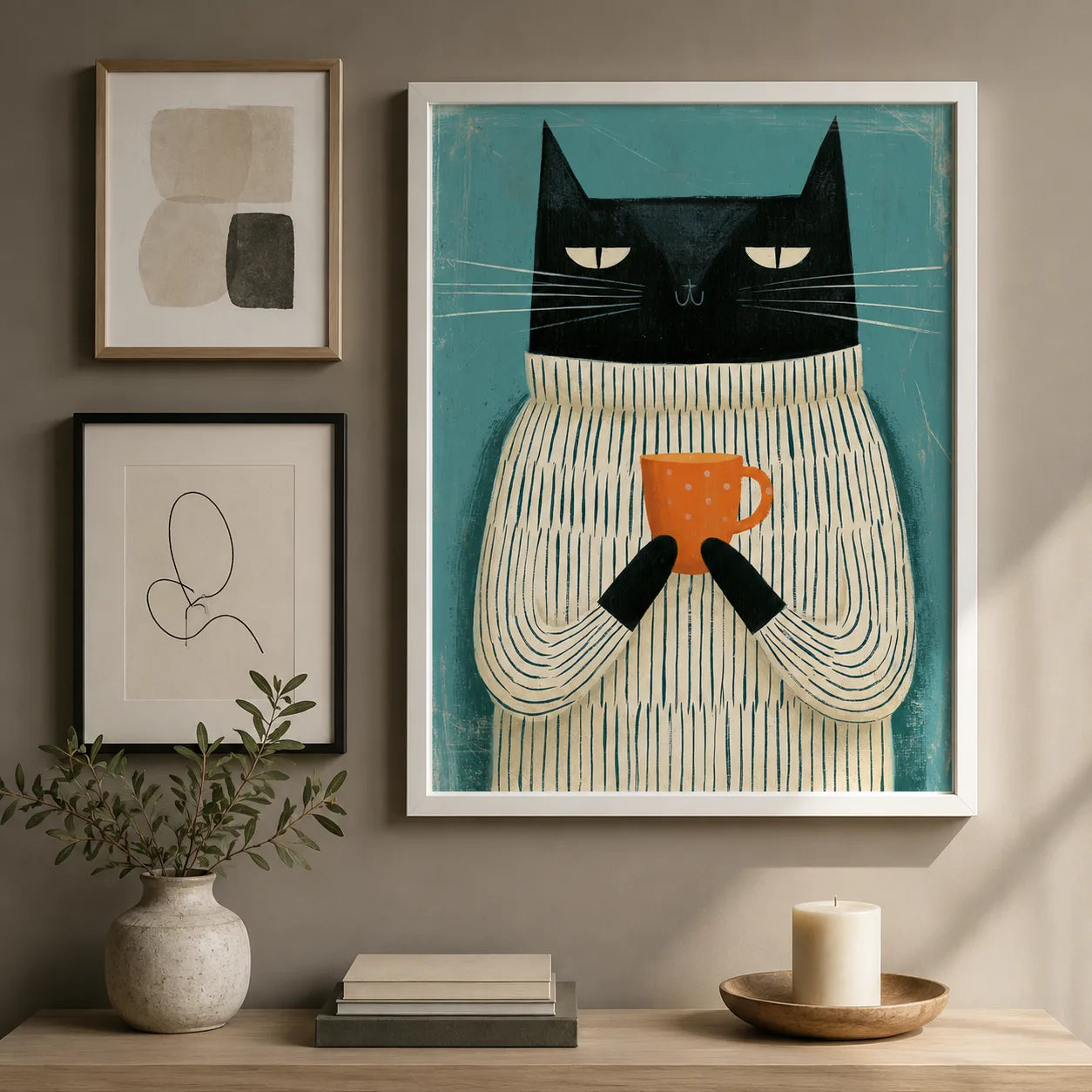 Black Cat Holding Coffee Wall Art Decor - Wall Art Decor - view 11