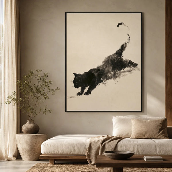 Black Cat Ink Wash Wall Art Decor
