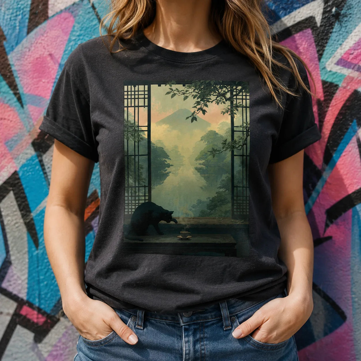 Black Cat Japanese Garden Wall Art Decor - Wall Art Decor - view 16