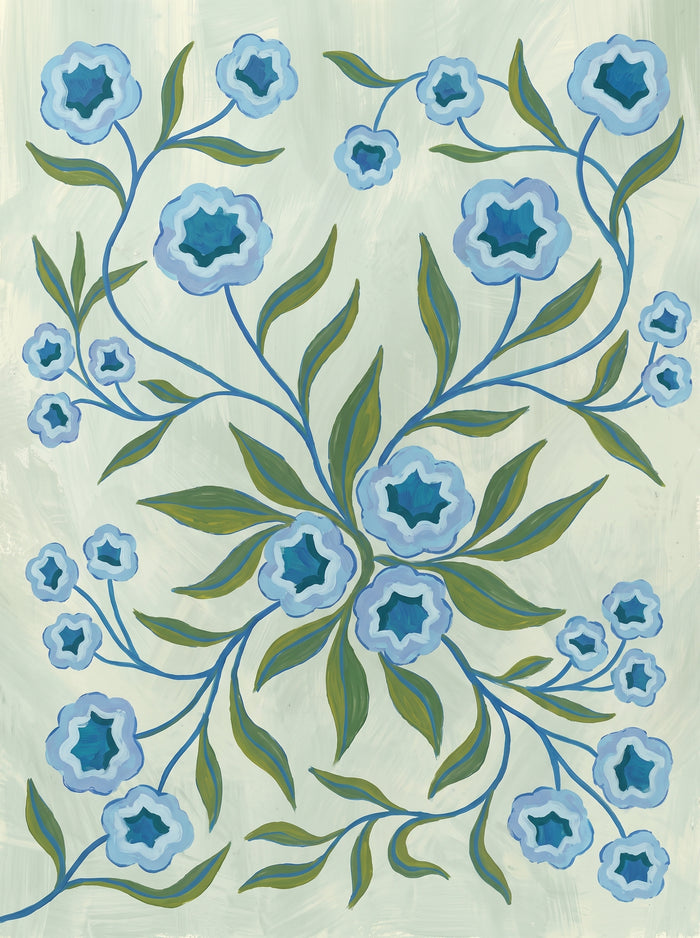 Blue Folk Floral Botanical Wall Art Decor