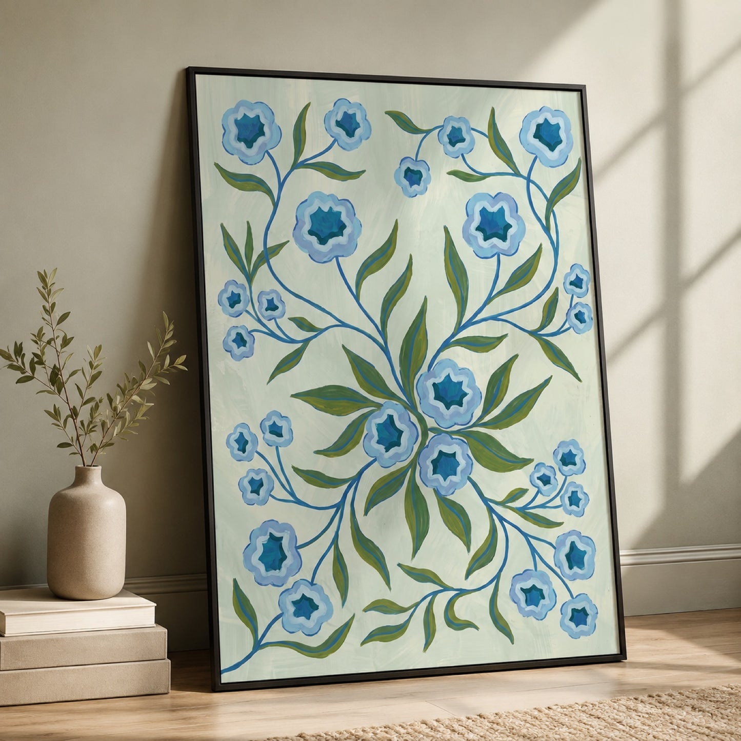 Blue Folk Floral Botanical Wall Art Decor – preview 11