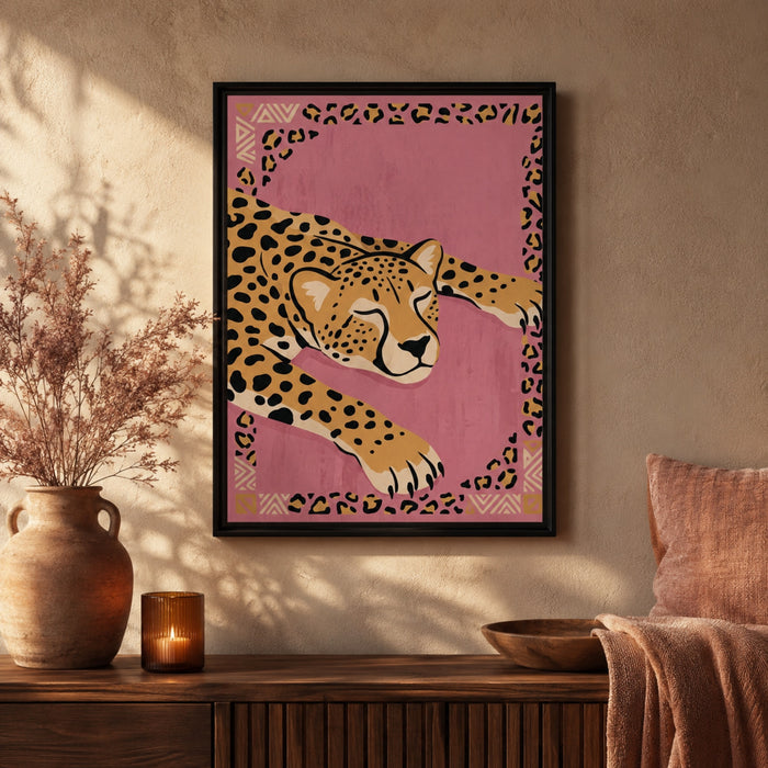 Boho Cheetah on Blush Pink Wall Art Decor