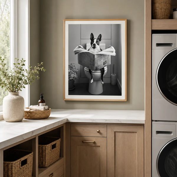 Boston Terrier Reading Newspaper Wall Art Decor