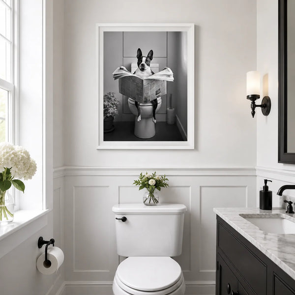 Boston Terrier Reading Newspaper Wall Art Decor