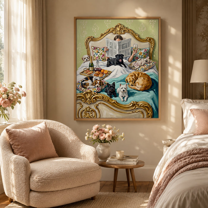 Breakfast in Bed with Dogs Wall Art Decor