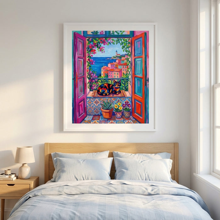 Calico Cat at the Riviera Window Wall Art Decor