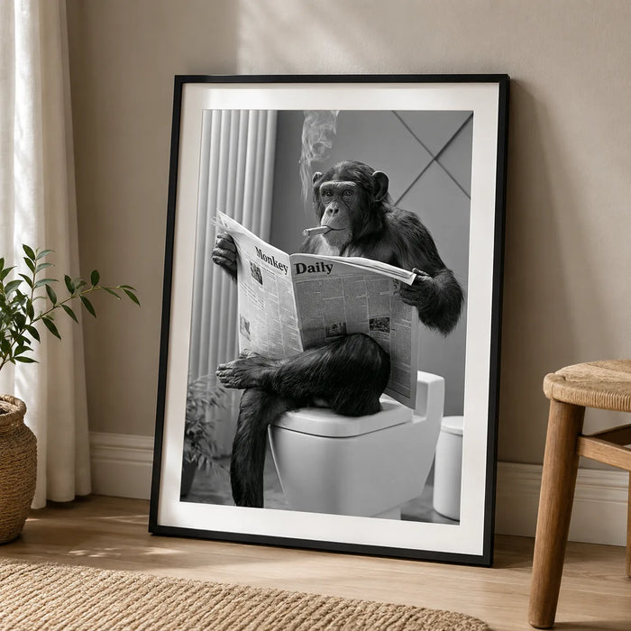 Chimpanzee Reading Newspaper Wall Art Decor