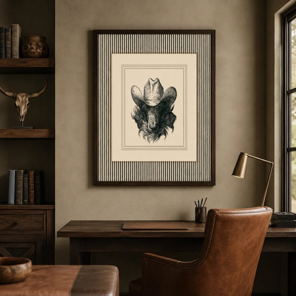 Cowboy Bison Portrait Wall Art Decor