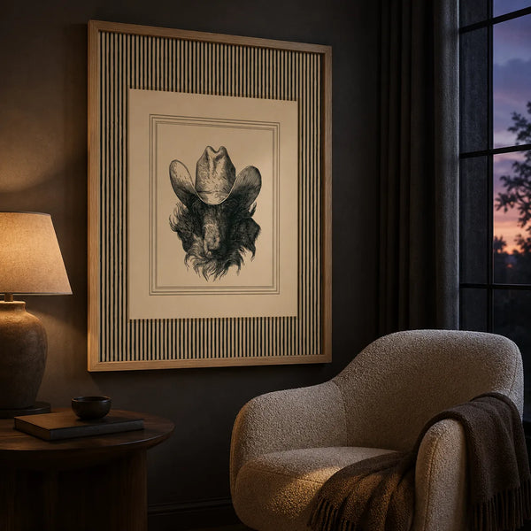 Cowboy Bison Portrait Wall Art Decor