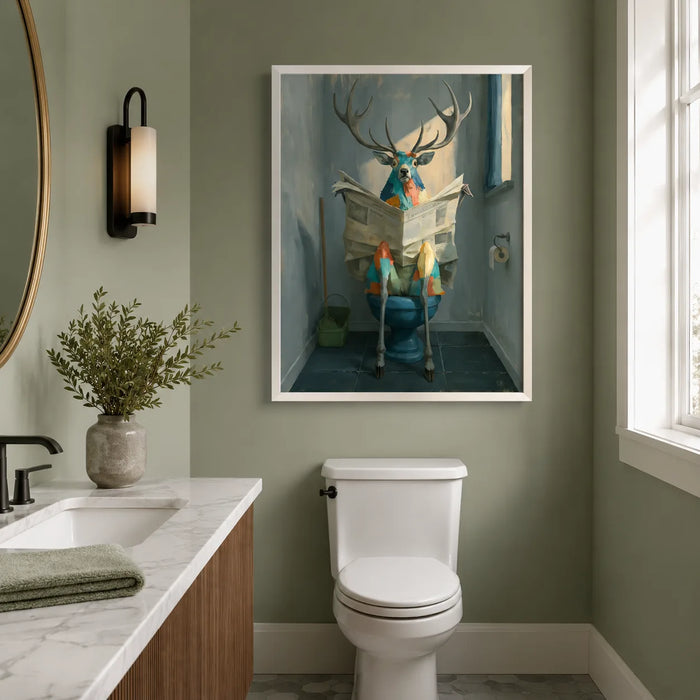 Deer Reading Newspaper Bathroom Wall Art Decor
