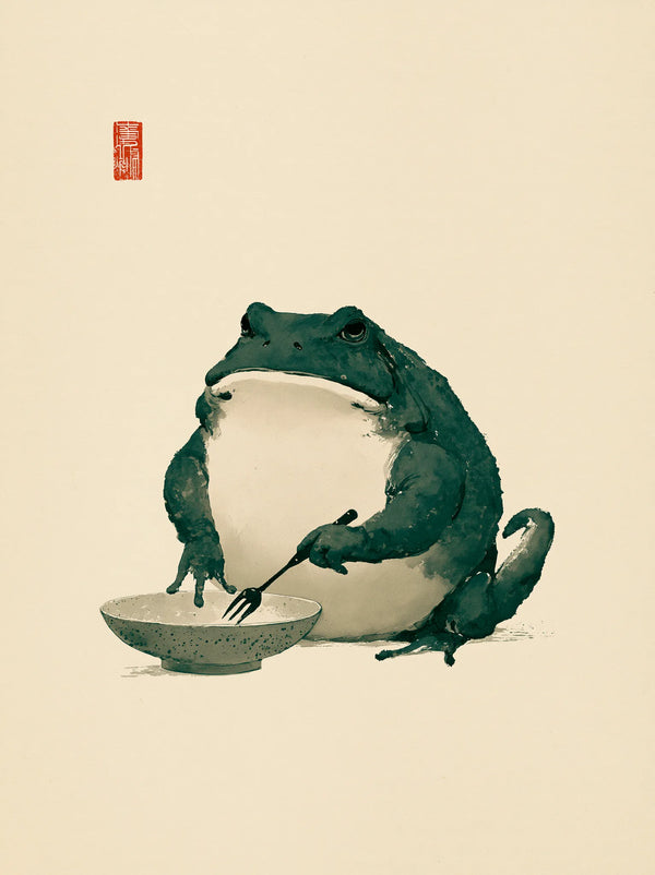 Dining Frog Watercolor Wall Art Decor
