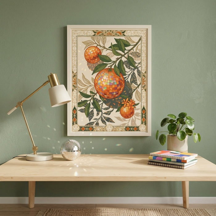 Disco Ball Oranges Art Nouveau Wall Art Decor