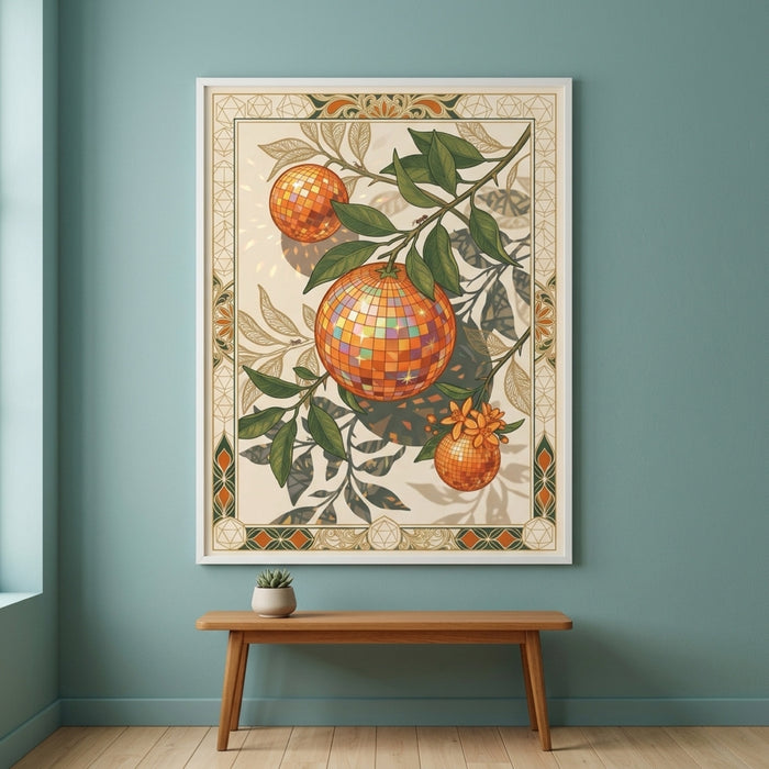 Disco Ball Oranges Art Nouveau Wall Art Decor