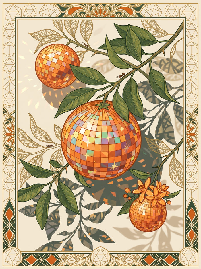 Disco Ball Oranges Art Nouveau Wall Art Decor