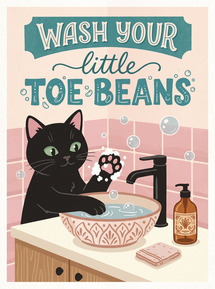 Wash Your Little Toe Beans Cat Bathroom Poster