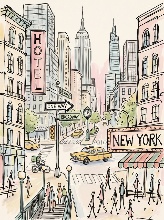 New York City Watercolor Sketch Art Poster
