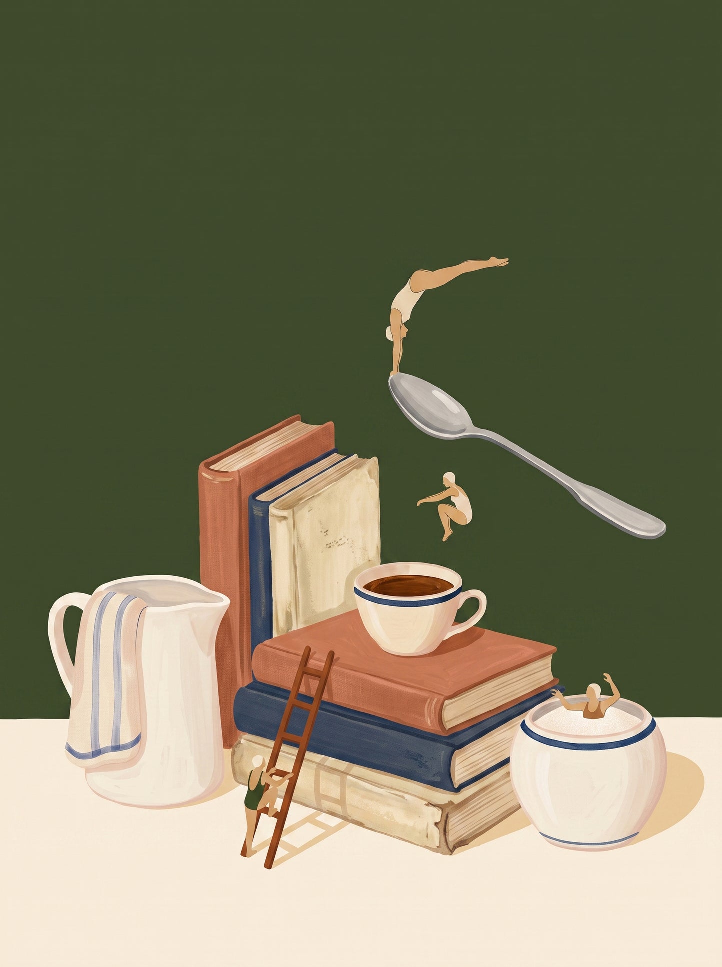 Coffee Divers Surreal Still Life Art Print Poster