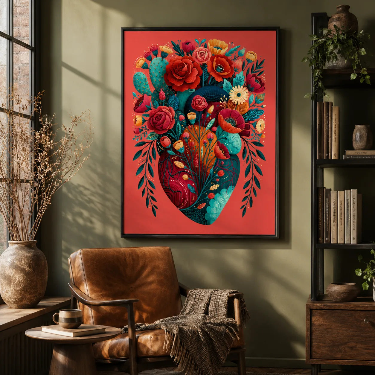Floral Anatomical Heart Wall Art Decor - Wall Art Decor - back view